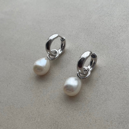 Moonlight Pearl Hoops (Silver)