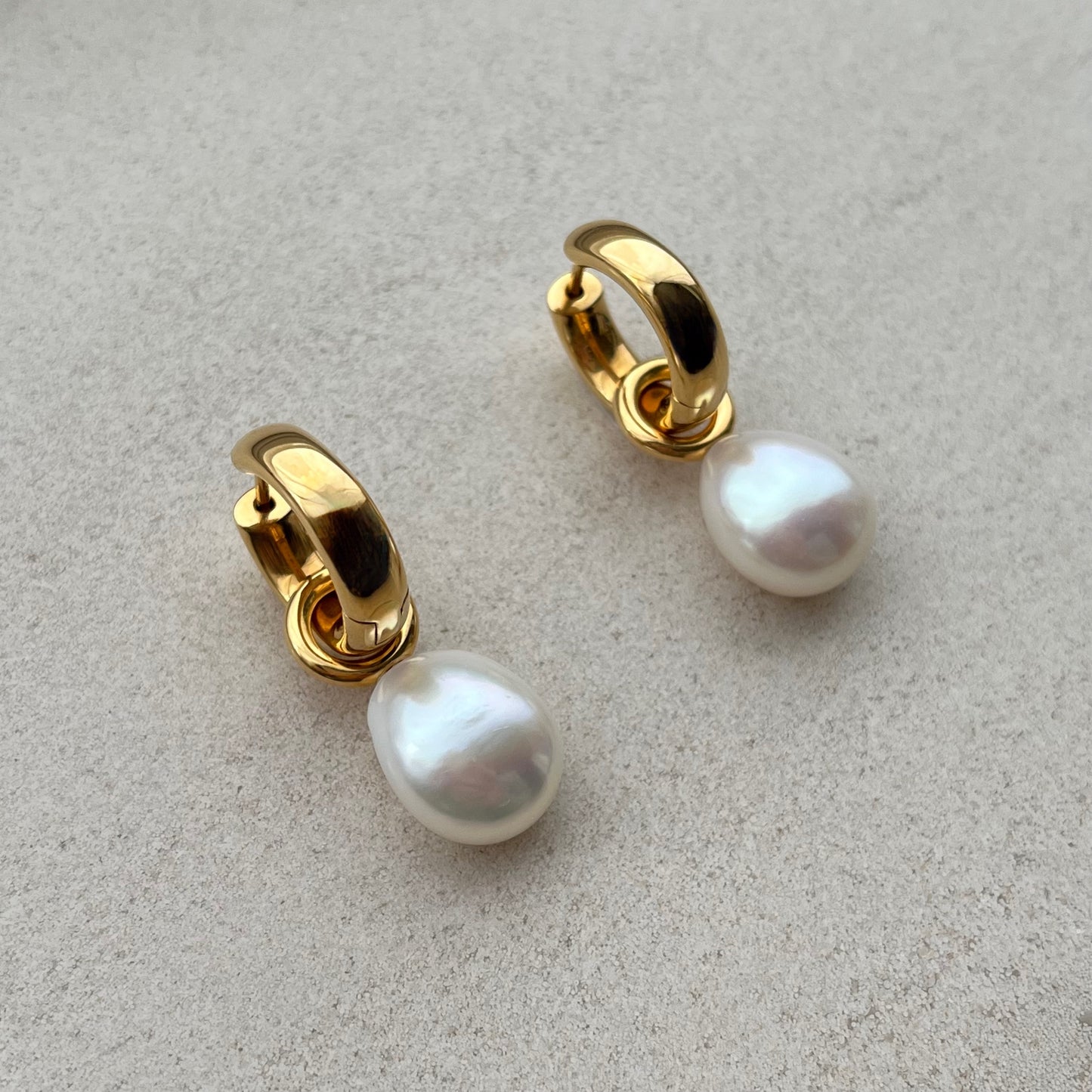 Moonlight Pearl Hoops (Gold)