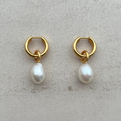 Moonlight Pearl Hoops (Gold)